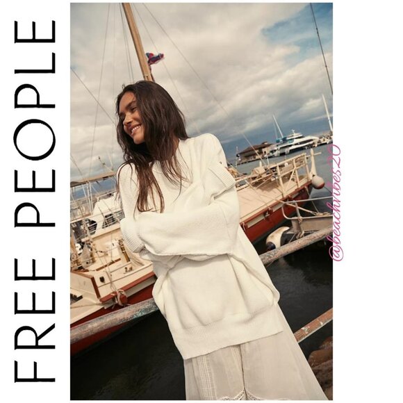 FREE PEOPLE Easy Street Tunic Painted White Large EUC FP-376 - Picture 1 of 4